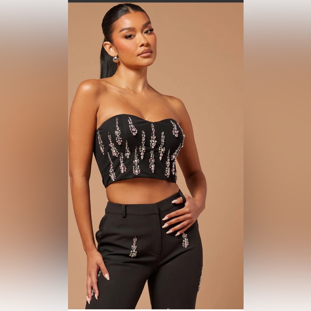 NovaLuxe Collette Embellished Corset Top Black Medium New With Tags